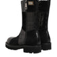 Black Patchwork Leather Mid Calf Boot  Shoes