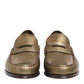 Gold Leather Slip On Dress Men Loafers Shoes