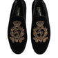 Black Velvet Gold Crown Mens Loafers Shoes