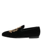 Black Velvet Gold Crown Mens Loafers Shoes