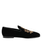 Black Velvet Gold Crown Mens Loafers Shoes