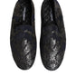 Black Jacquard Leather Slip On Loafers Shoes