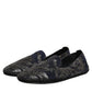 Black Jacquard Leather Slip On Loafers Shoes