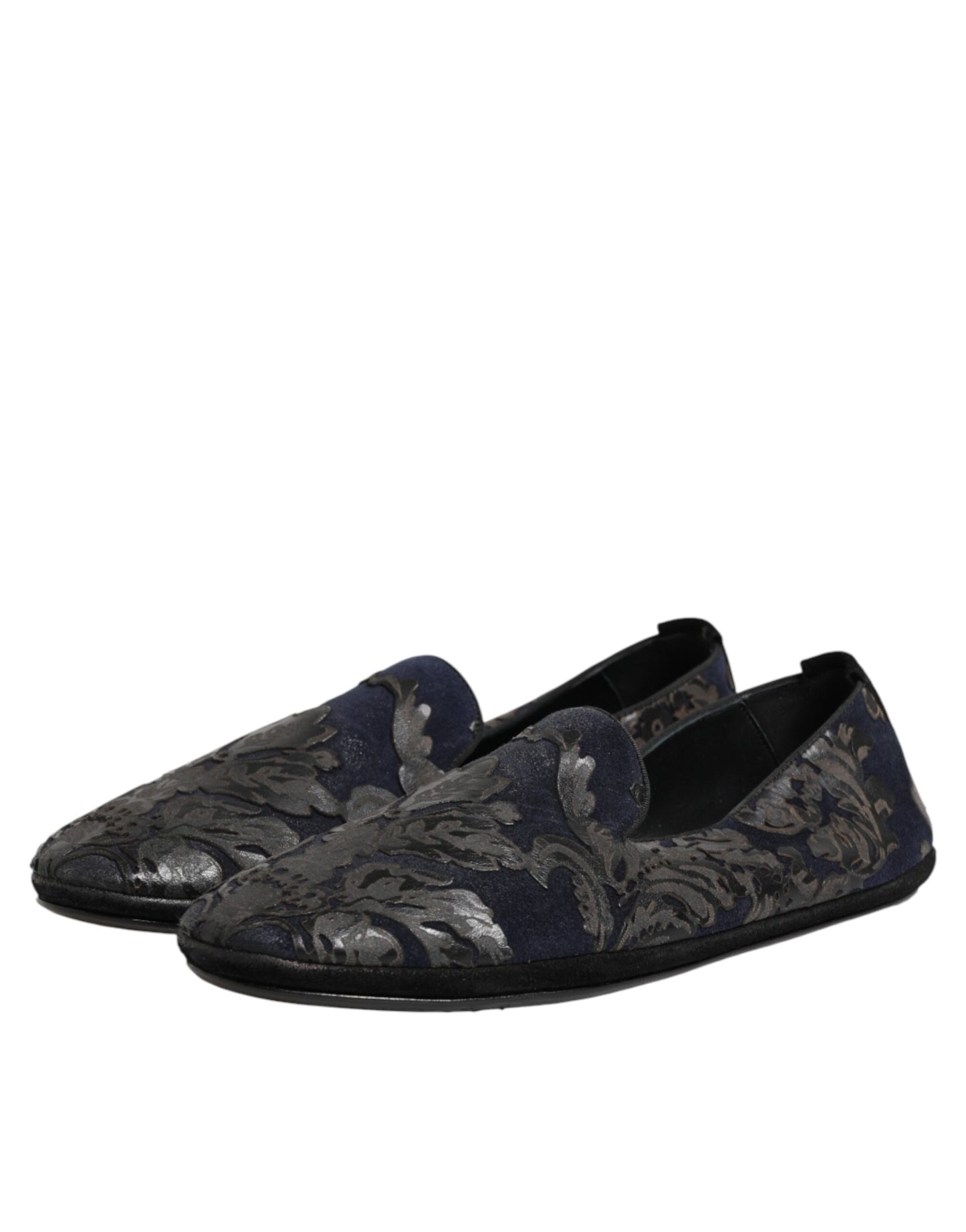 Black Jacquard Leather Slip On Loafers Shoes