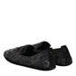 Black Jacquard Leather Slip On Loafers Shoes