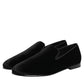 Black Leather Suede Slip On Loafers Dress Shoes