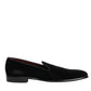 Black Leather Suede Slip On Loafer Dress Shoes