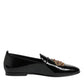 Black Leather Gold Crown Mens Loafers Shoes