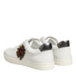 White Leather Heart Embellished Sneakers Shoes