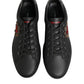 Black Leather Heart Embellished Sneakers Shoes