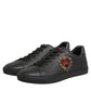 Black Leather Heart Embellished Sneakers Shoes