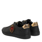 Black Leather Heart Embellished Sneakers Shoes