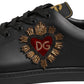 Black Leather Heart Embellished Sneakers Shoes