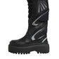 Black Leather Mid Calf Biker Boots Shoes
