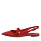 Red Leather Slingback Flats Sandals Shoes