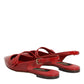 Red Leather Slingback Flats Sandals Shoes