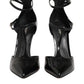 Black Leather T-STRAPS Heels Sandals Shoes