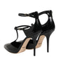 Black Leather T-STRAPS Heels Sandals Shoes