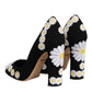 Black Wool Suede Daisy Heels Pump Shoes