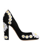 Black Wool Suede Daisy Heels Pump Shoes