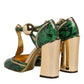 Green Leather T-STRAPS Heels Sandals Shoes