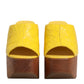 Yellow Leather Wood Mule Wedge Slides Shoes