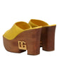 Yellow Leather Wood Mule Wedge Slides Shoes