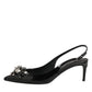 Black Patent Leather Crystal Slingback Shoes