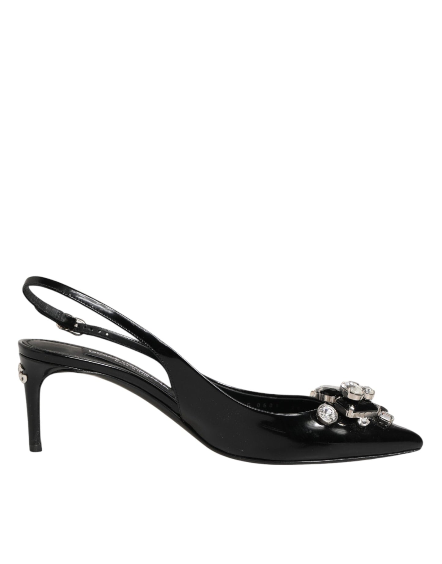 Black Patent Leather Crystal Slingback Shoes