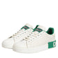 White Green Leather Low Top Sneakers Shoes