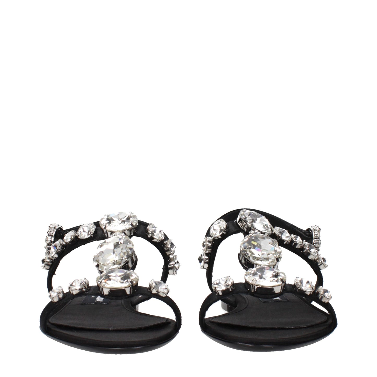 Black Satin Flat Sandals