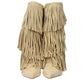Beige Leather Flat Boots