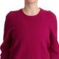 Dark Pink Long Sleeves Round Neck Pullover Sweater
