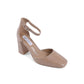 Beige Artificial Leather Mid Heel Pumps