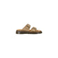 Beige Leather Flat Sandals