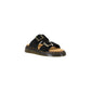 Black Leather Flat Sandals