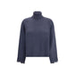 Blue Fleece Wool Turtleneck