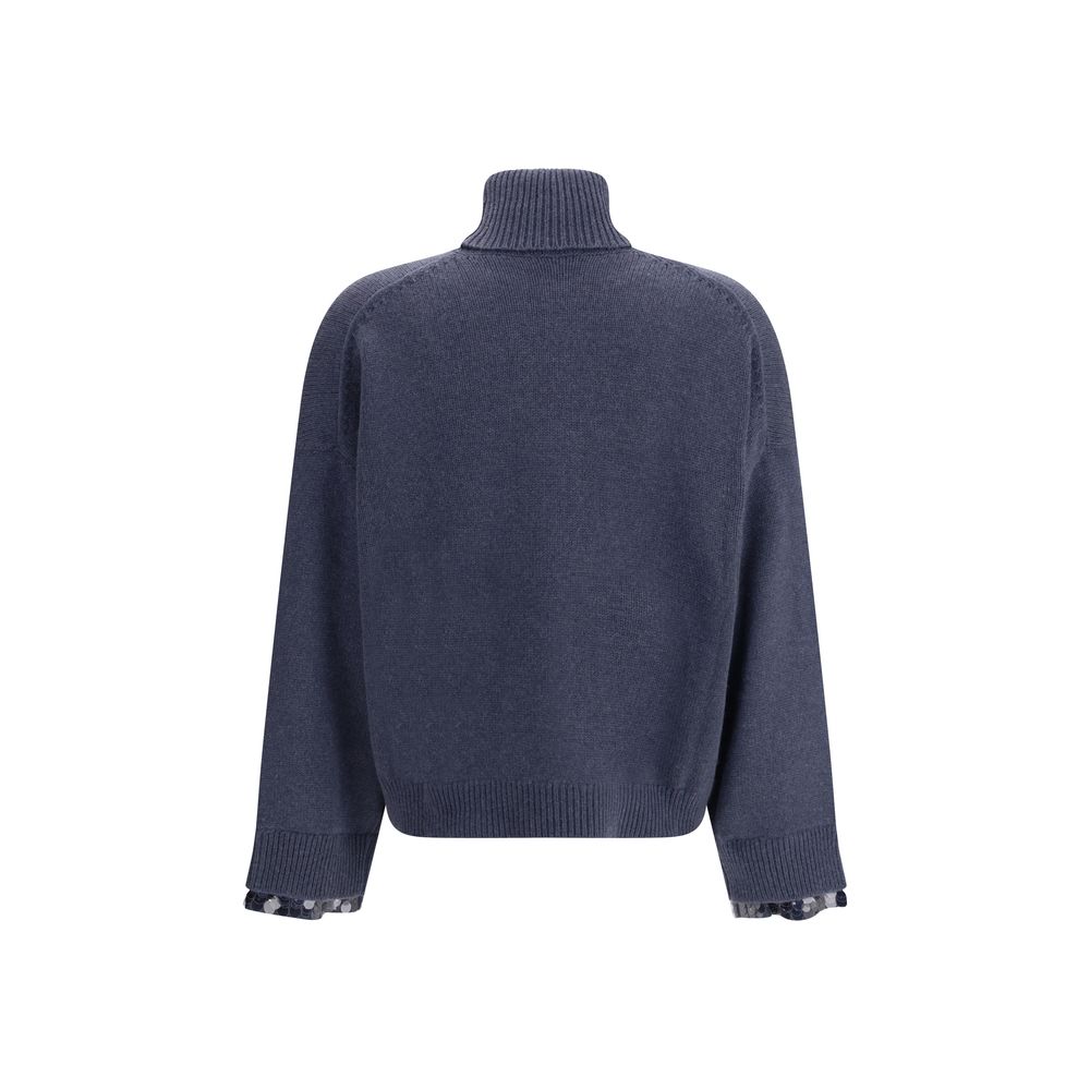 Blue Fleece Wool Turtleneck