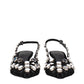 Black Leather Stiletto Heel Sandals