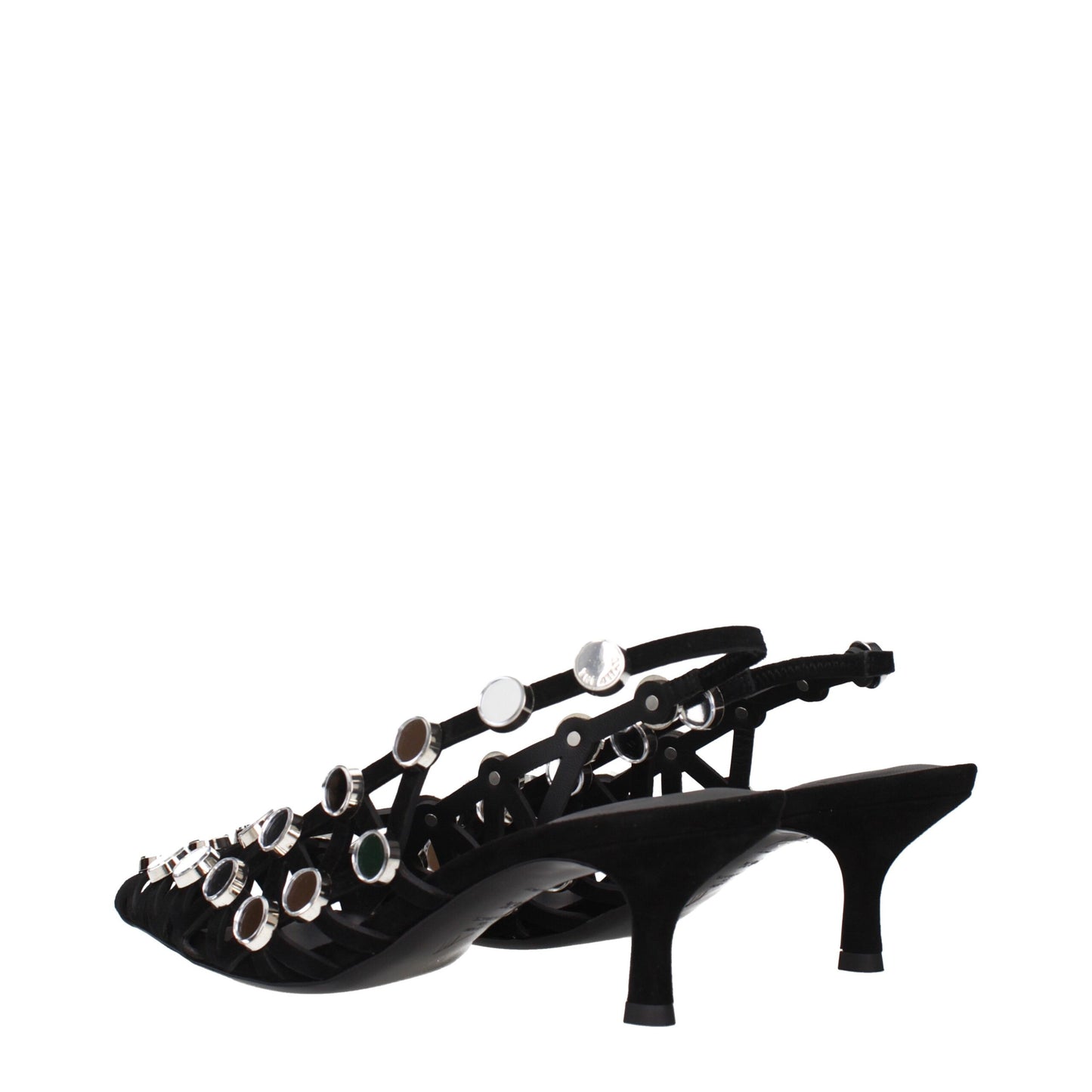Black Leather Stiletto Heel Sandals