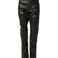 Black Full Grain Leather Mid Waist Trouser Pants