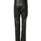 Black Full Grain Leather Mid Waist Trouser Pants