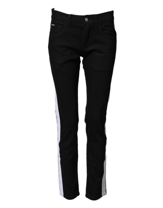 Black Cotton MidWaist Skinny Denim Logo Jeans