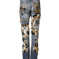 Blue Ripped Embellished Cotton Denim Jeans