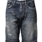 Blue Cotton Distressed Denim Bermuda Shorts