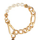 Gold Tone Brass Faux Pearl Logo Embellish Charm Bracelet