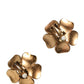 Gold Tone Maxi Faux Pearl Floral Clip-on Jewelry Earrings