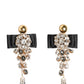 Crystal Chandelier Satin Bow Clip-On Jewelry Earrings