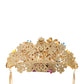 Gold Brass Crystal Floral Hortensia Crown Headband Tiara