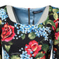 Black Floral Print Viscose Sheath Midi Dress